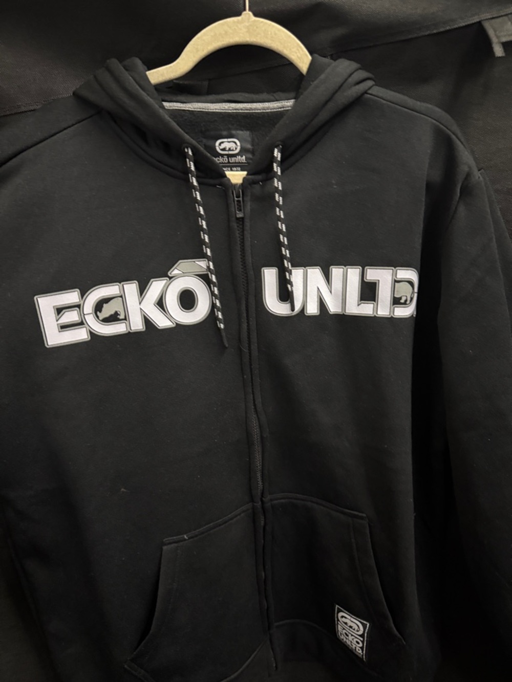 Ecko Unlimited Black Zip-Up Hoodie with White Logo - Picture 2 of 4